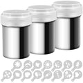 3 Pack Stainless Steel Powder Shaker, Coffee Cocoa Dredges with Fine-Mesh Lid, AIFUDA Power Can for Cooking Home Restaurant with 16 Pcs Printing Molds Stencils