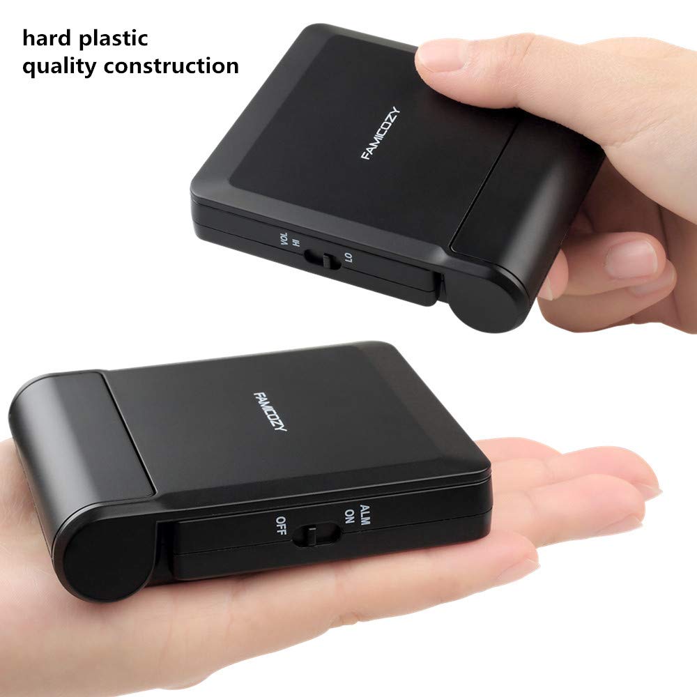 FAMICOZY Compact Digital Travel Alarm Clock with High/Low Volume Options,Simple to Set,Easy to Read,Bold Digits,Snooze Backlight,Quality Construction,2 AAA Battery Operated,Black