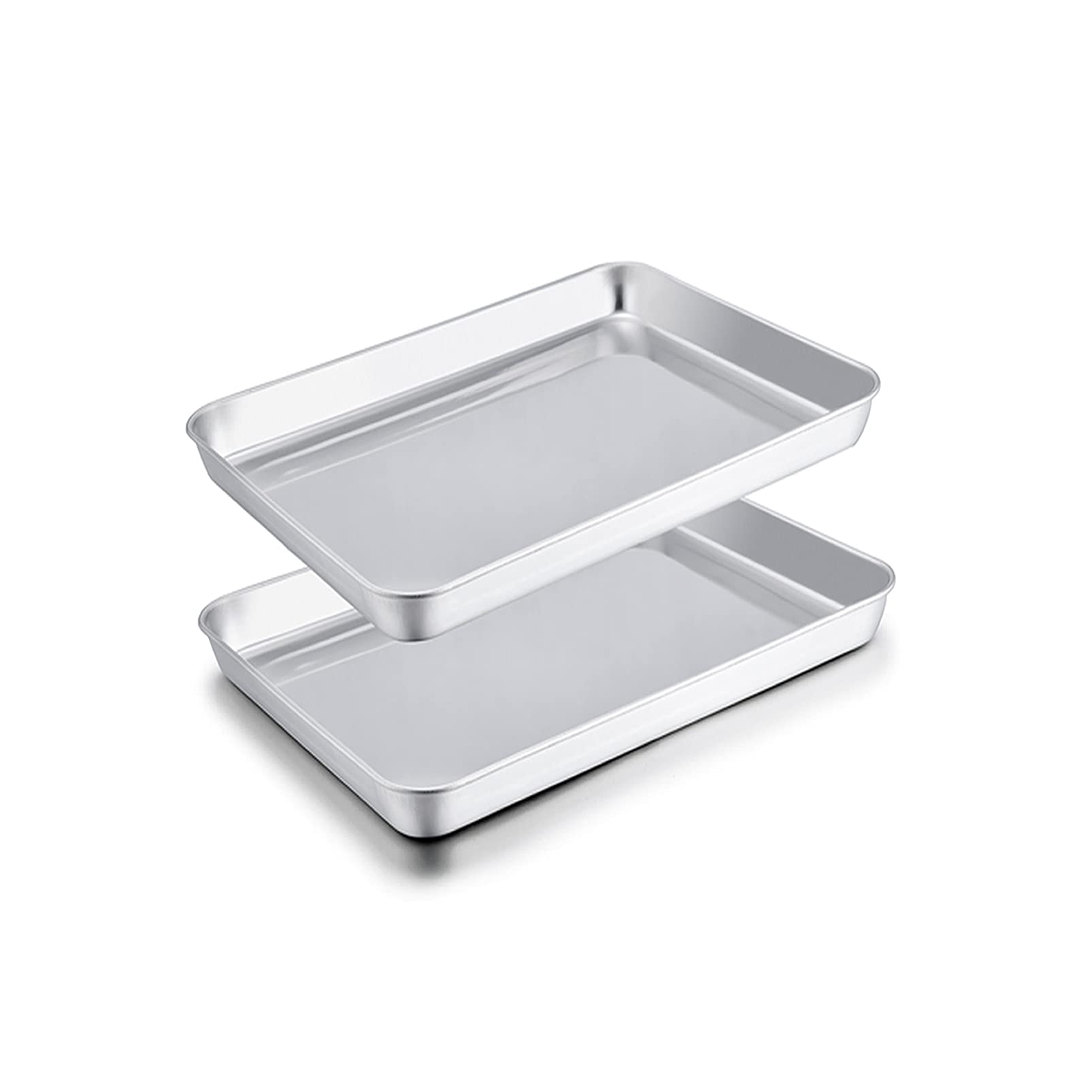 TeamFar- Toaster Oven Pans, 9.3'' X 7'' X 1'' Stainless Steel Compact Toaster Oven Tray Ovenware, Healthy & Durable, Roll Edge & Mirror Finish, Easy Clean & Dishwasher Safe 2 Pcs