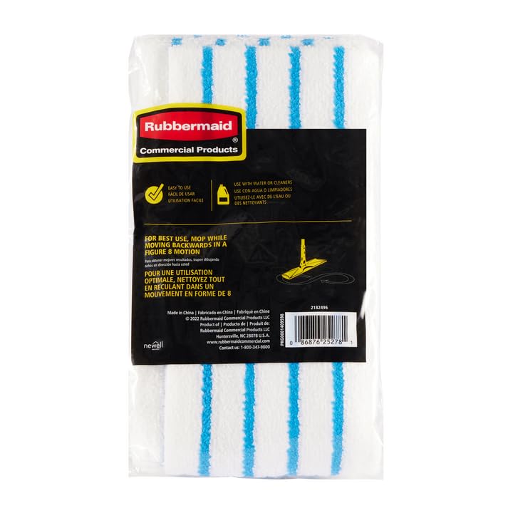 Rubbermaid Commercial Products HYGEN Disposable Microfiber Pad for Quick Connect Mop System, 8 Count, for 18" Frame, with Scrubbing/Scouring Stripes, Multisurface, for Dry and Wet Cleaning, 2182496