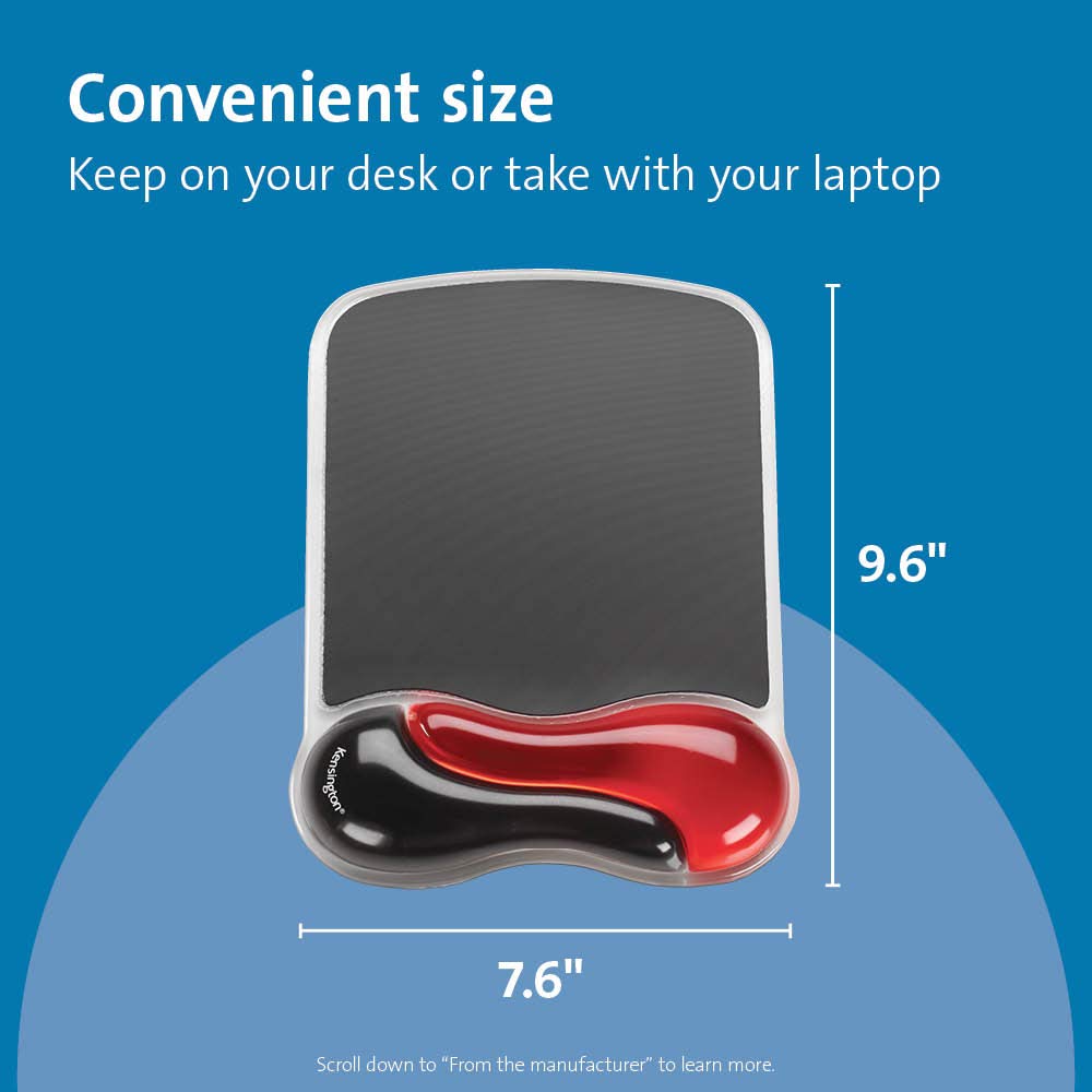Kensington Duo Gel Mouse Pad Wrist Rest - Black/Red, 1" x 7.3" x 9.5"