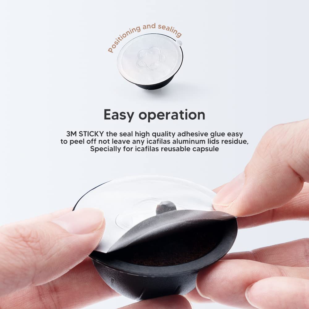 200pcs Coffee Pod Seal Lids,Aluminum Espresso Lids Foil Seals for Reusable Capsules Compatible with Nespresso Espresso Capsules Machines (for VertuoLine)+1 Spoon +1 Brush