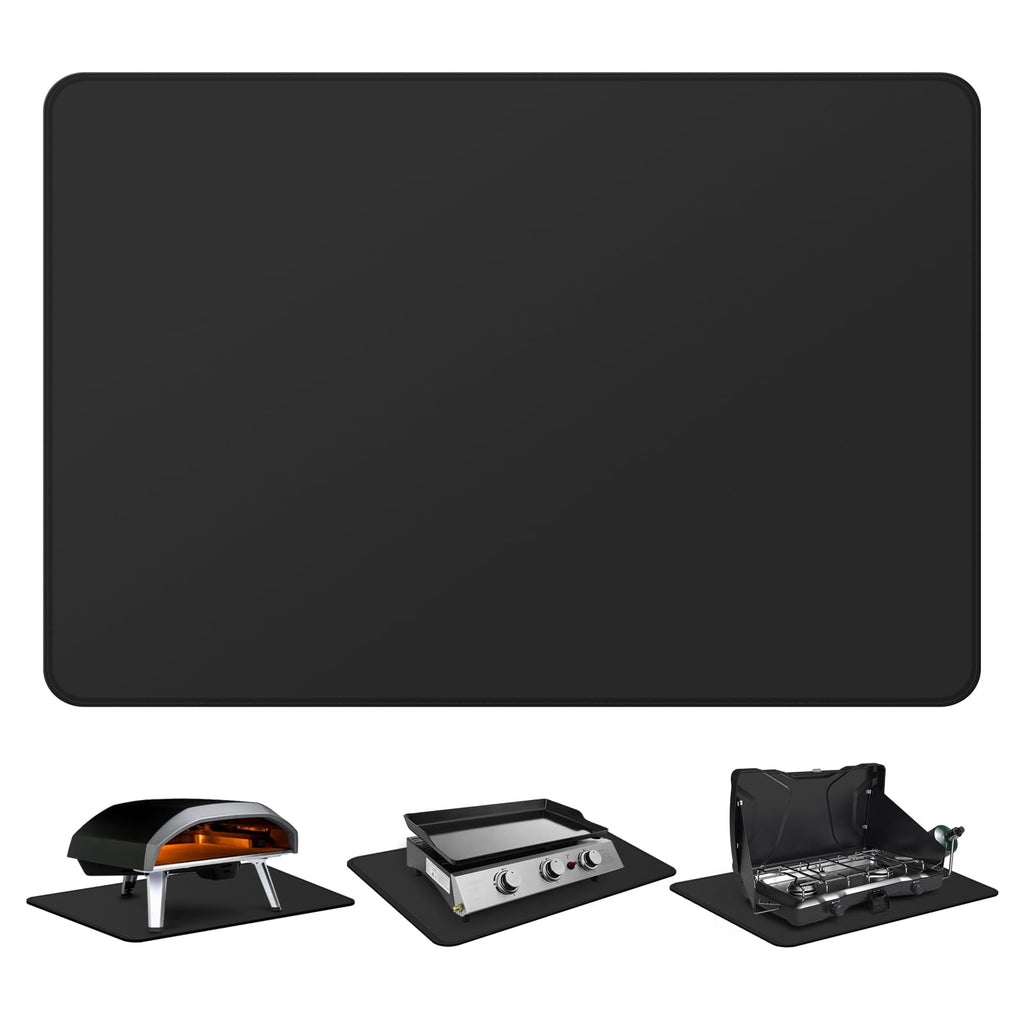 FLASLD Fireproof & Waterproof Under Blackstone Griddle BBQ Mat, Protect Your Prep Table and Outdoor Grill Table - Heat Resistant Grill Table Mat (Black,16 x 24in)