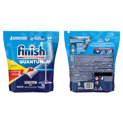 Finish Power Ball Quantum Dishwasher Detergent Pods, No pre sinse needed, For Deep clean & sparkling shine, Lemon Sparkle, 64 Tabs