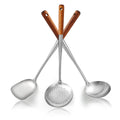Evanda Wok Spatula Set 43cm, Heat Resistant Wood Handle Stainless Steel Wok Tools, Ladle, Metal Spatula, Kitchen Skimmer, Professional Kitchen Cooking Utensils Set, Wok Accessories Dishwasher Safe