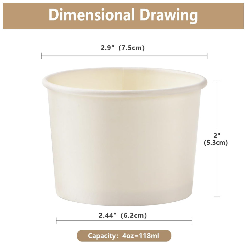 Belinlen 100 Count 4 oz Paper Ice Cream Cups Frozen Yogurt Cup Dessert Bowls Frozen Dessert Supplies(White)