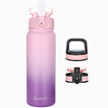 Oldley Insulated Water Bottle with Straw 20oz Stainless Steel Water Bottles with 3 lids Double-Wall Vacuum Thermal for Kids Adults School Sports,Ombre Pink-Purple