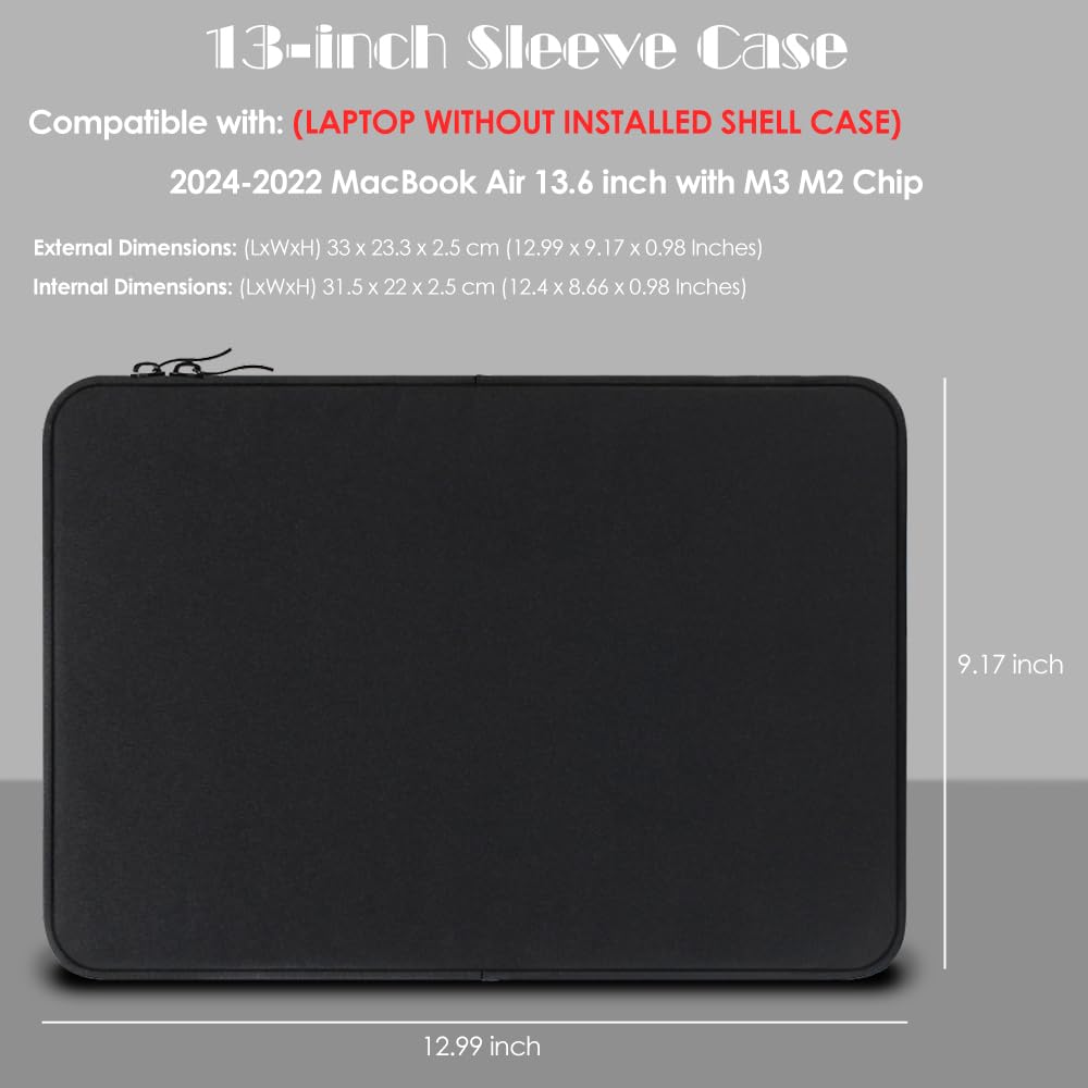 ProElife 13-inch Laptop Sleeve Case for 2026-2018 MacBook Air 13.6 inch with M5/A3449 M4/A3240 M3/A3113 M2/A2681 Accessory Traveling Carrying Canvas Bag Cover Water-Resistant Simple Case (Black)