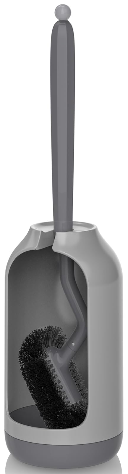 HAMITOR Toilet Brush and Holder Set: Curved Design Bathroom Toilet Bowl Cleaner Brush for Deep Cleaning Under Rim- Flexible Bristles Toilet Scrubber with Long Handle- Modern Travel RV Tools- Gray