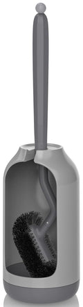HAMITOR Toilet Brush and Holder Set: Curved Design Bathroom Toilet Bowl Cleaner Brush for Deep Cleaning Under Rim- Flexible Bristles Toilet Scrubber with Long Handle- Modern Travel RV Tools- Gray