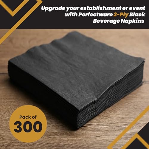 Perfectware 2-Ply Black Beverage Napkins, Pack of 300ct