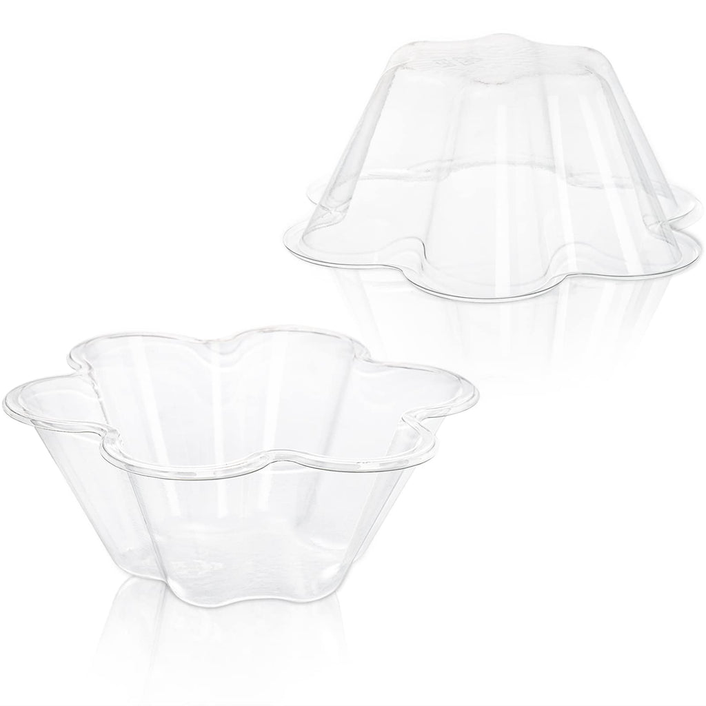SOUJOY 100 Pack Clear Dessert Cups, 8 oz Disposable Ice Cream Bowls, Flower Shape Serving Bowl for Party, Sundae, Chocolate, Appetizers, Snack