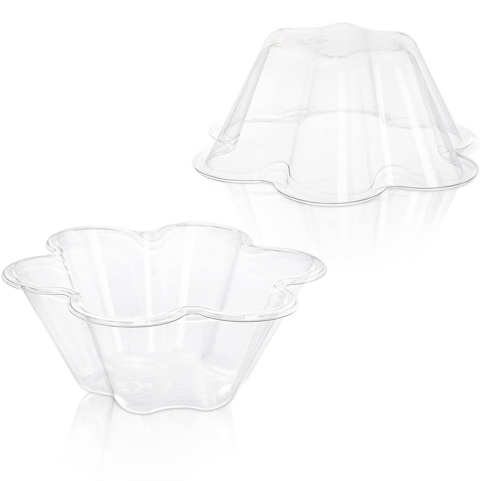 SOUJOY 100 Pack Clear Dessert Cups, 8 oz Disposable Ice Cream Bowls, Flower Shape Serving Bowl for Party, Sundae, Chocolate, Appetizers, Snack