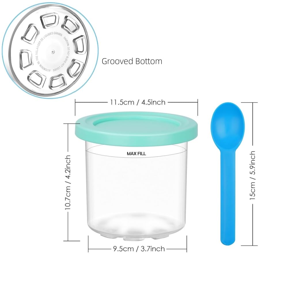 4-Pack Ninja Creami Containers for NC300/NC301/NC299AMZ, BPA-Free Replacement Pints with Color Lids & Recipe Scoop, Dishwasher-Safe & Leak-Proof Ice Cream Maker Accessories for Ninja Creami