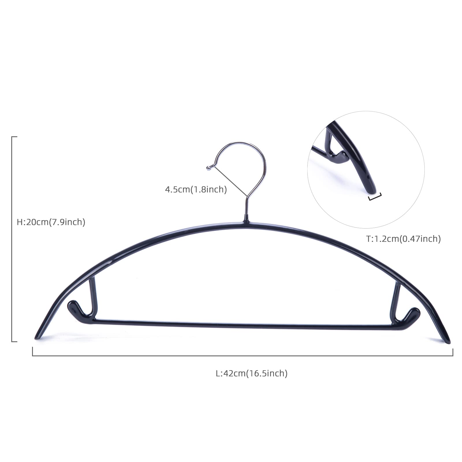 Nature Smile Non Slip PVC Coating Sweater Hangers,Dress Suit Coat Hangers,Shoulder Bump Free Golf T Shirts Clothes Hangers (Black Color 20 Pack)