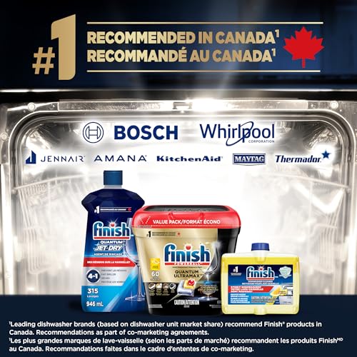 Finish® Quantum UltraMAX® Automatic Dishwasher Detergent, Lemon, 60 Tabs - Removes burnt-on stains & 24 h dried-on stains, no pre-rinse needed, 60 Tabs