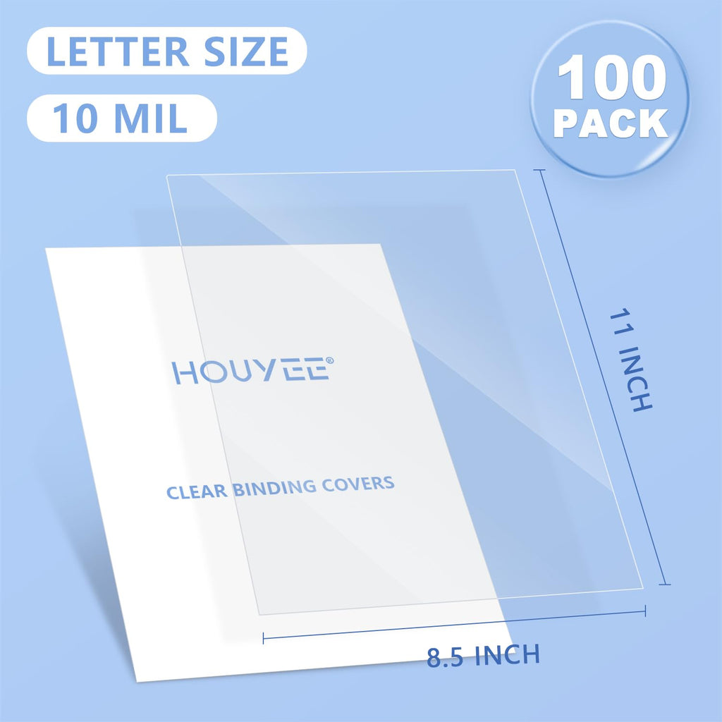 HOUYEE 100 Pack10 Mil Clear Binding Presentation Covers, PVC Report Cover Sheets for Binding, Square Corner, 8.5 x11 Inches, Letter Size