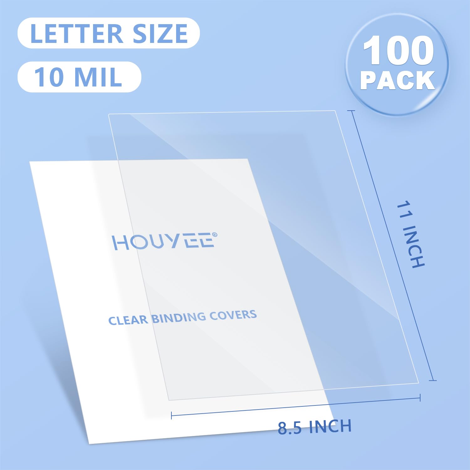 HOUYEE 100 Pack10 Mil Clear Binding Presentation Covers, PVC Report Cover Sheets for Binding, Square Corner, 8.5 x11 Inches, Letter Size