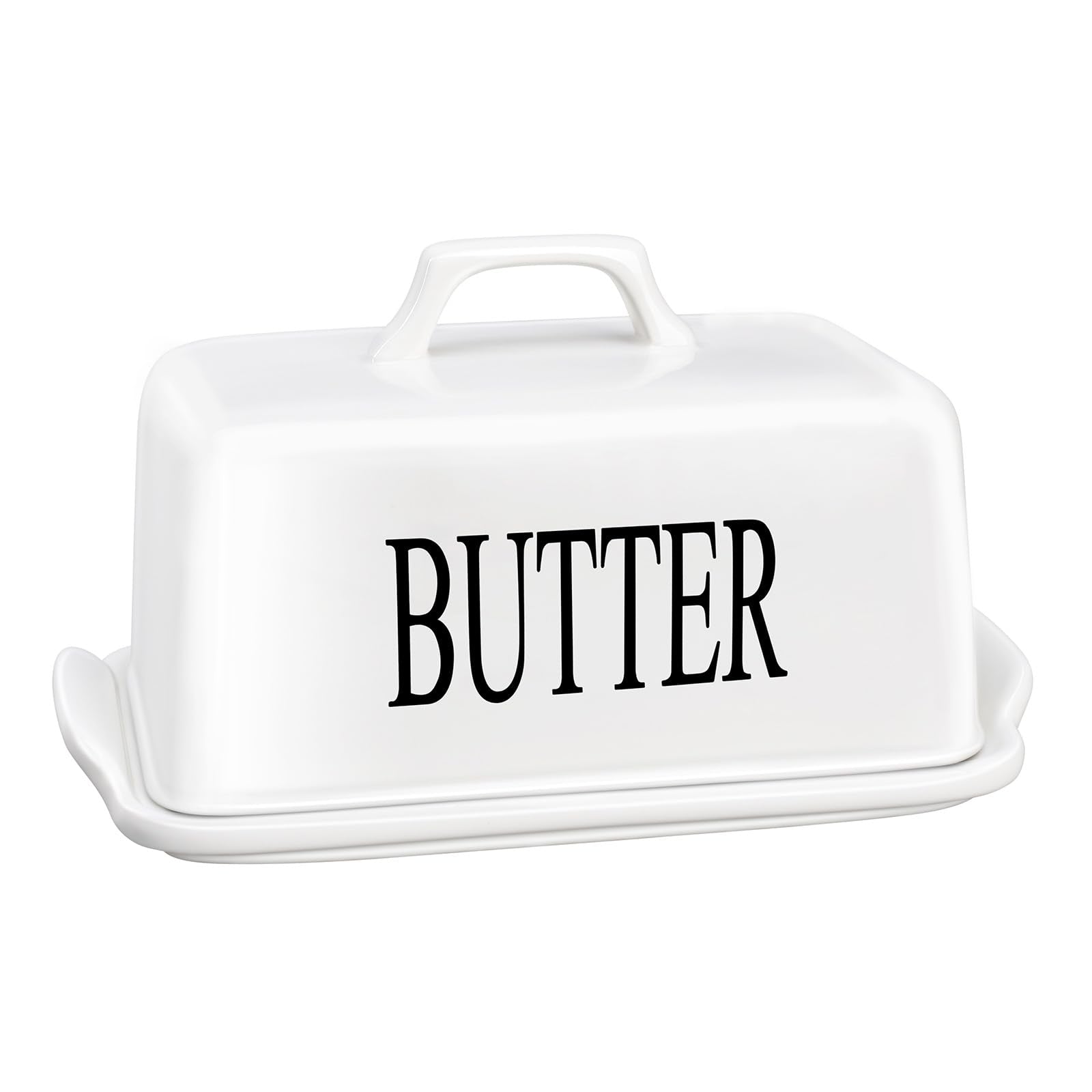KAIBARE Large Butter Dish for Canadian 1 LB of Butter, Porcelain Butter Keeper with Handle Lid Fit a Whole Pound Block of Butter, Ceramic Butter Storage for Countertop, Butter Container, Color: White