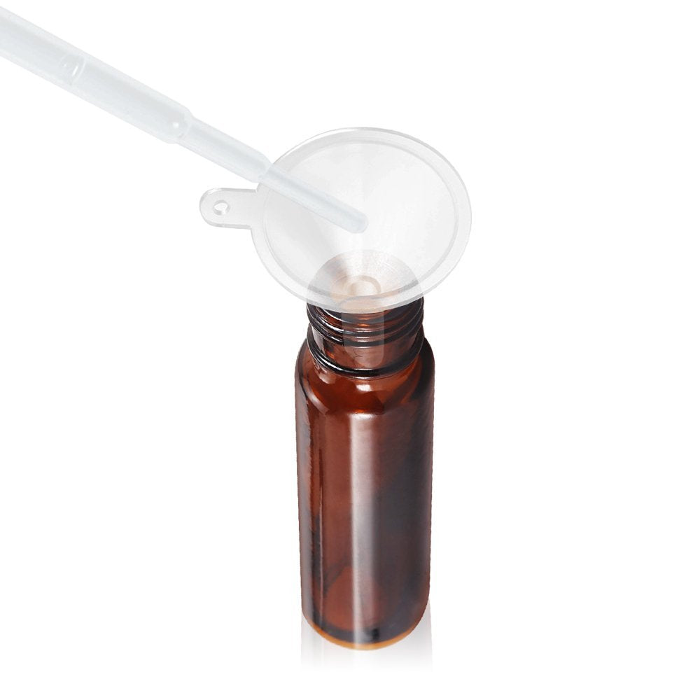 25 Pack Roller Bottles, 10ML Essential Oil Glass Roller Bottles with Stainless Steel Roller Balls (1 Openers,2 Funnels,3 Droppers) (25PCS 10ml Amber)