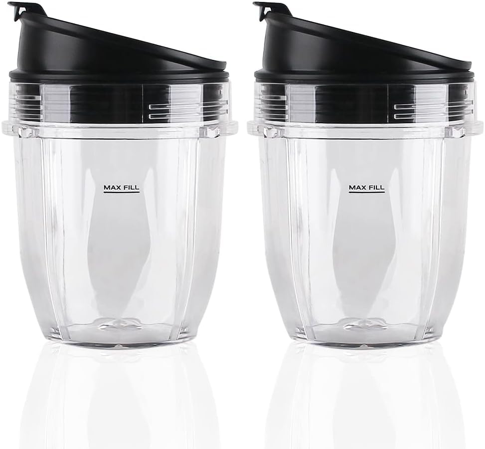 Replacement Cup with Lid (2 Pack), 12oz Cups for Ninja Auto iQ Ninja Blender Auto iQ Seris Ninja CT800C/CT805/CT810/CT810C/CT815A/CT815C, BN401 BN751 BN801 Foodi SS351 SS151 SS401