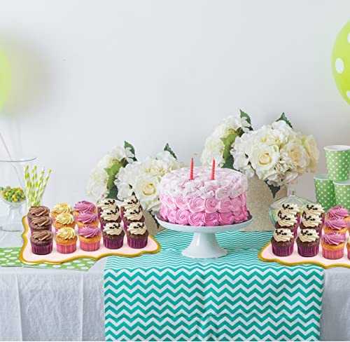 10 Pink Rectangle Trays with Gold Rim Border for Elegant Dessert Table Serving Parties 9" X 13" Disposable Paper Cardboard Platters for Cupcake Display Wedding Baby Shower & Birthday Party Food Safe