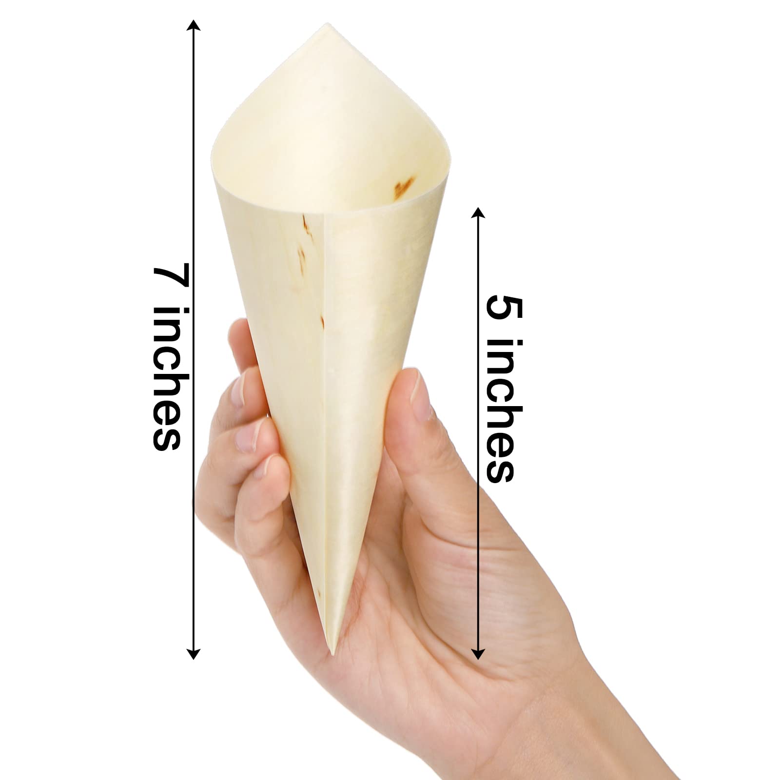 Coloch 200 Piece Disposable Wood Charcuterie Cone, 7 Inch Pinewood Food Cone Cups for Appetizer, Finger Food, Snack, Party, Wedding Catering, Buffet