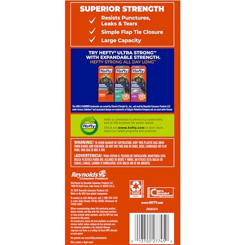 Hefty Easy Flaps Trash Bags (Multipurpose, 30 Gallon, 40 Count)