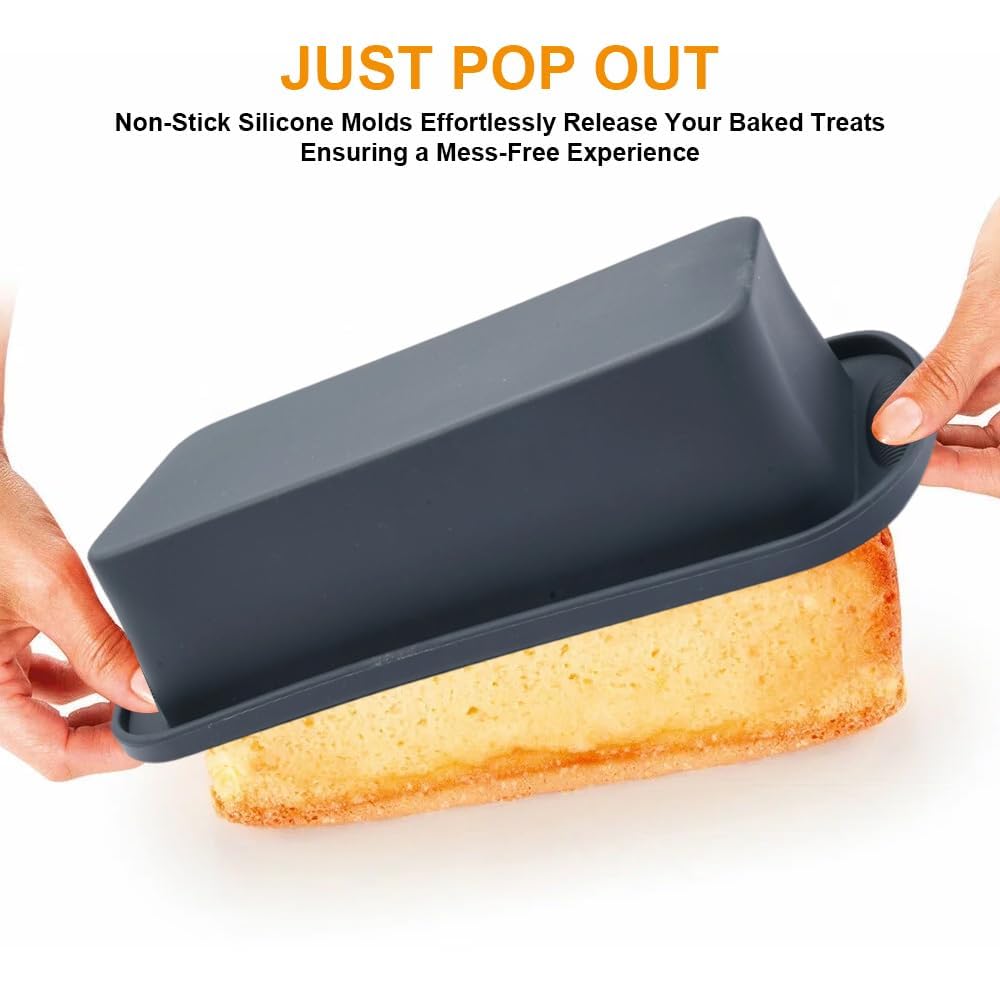 Pack of 2 Silicone Bread Loaf Pans, 28 x 12 x 6.5 cm Bread Baking Moulds, Non-Stick Bread Pans for Baking, BPA-Free, Cake Mould, Silicone Baking Mould for Cakes and Breads, Dark Grey