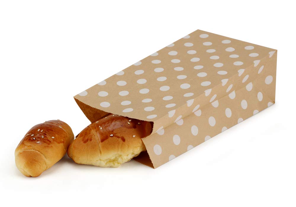 BagDream 4lb 5x2.95x9.45 Inches 100Pcs Kraft Paper Bags, Snack Bags, Bread Bag, Craft Bags, 100% Recycled Kraft Paper Brown Lunch Bags with White Dot