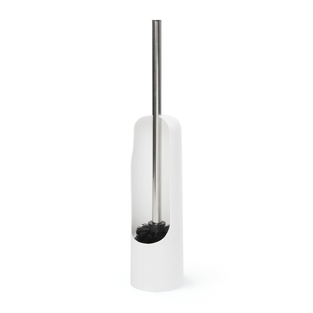 Umbra Touch Toilet Brush with Holder/Stand – Durable, Slim Cleaning Tool with Dense Bristles – Removes Stubborn Stains, White