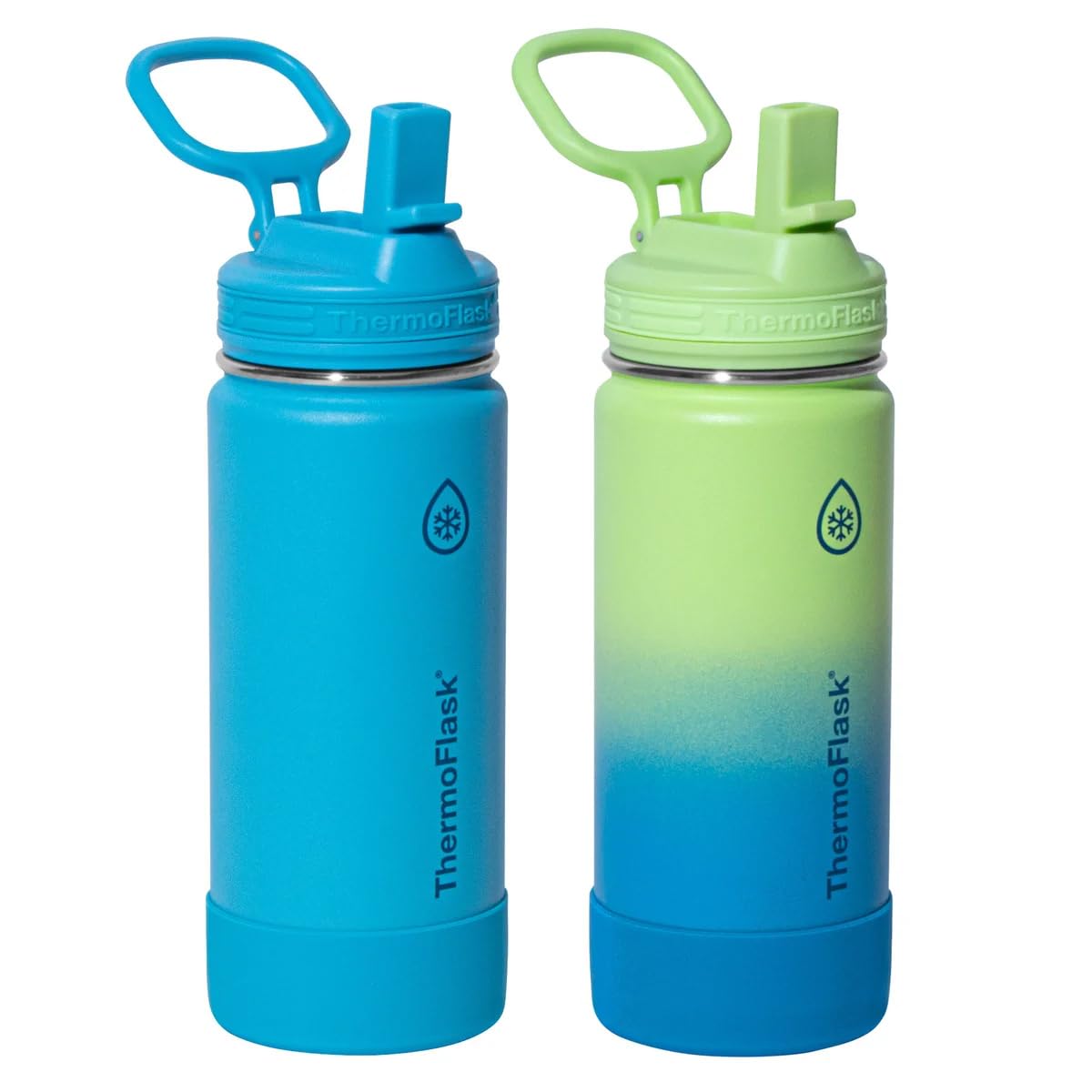 Thermoflask 16 oz Kids Bottle with Straw Lid - Durable & Dishwasher-Safe - Leakproof Design - Reusable for Everyday Use - Retro Blue/Lemonade Stand (2 Pack)
