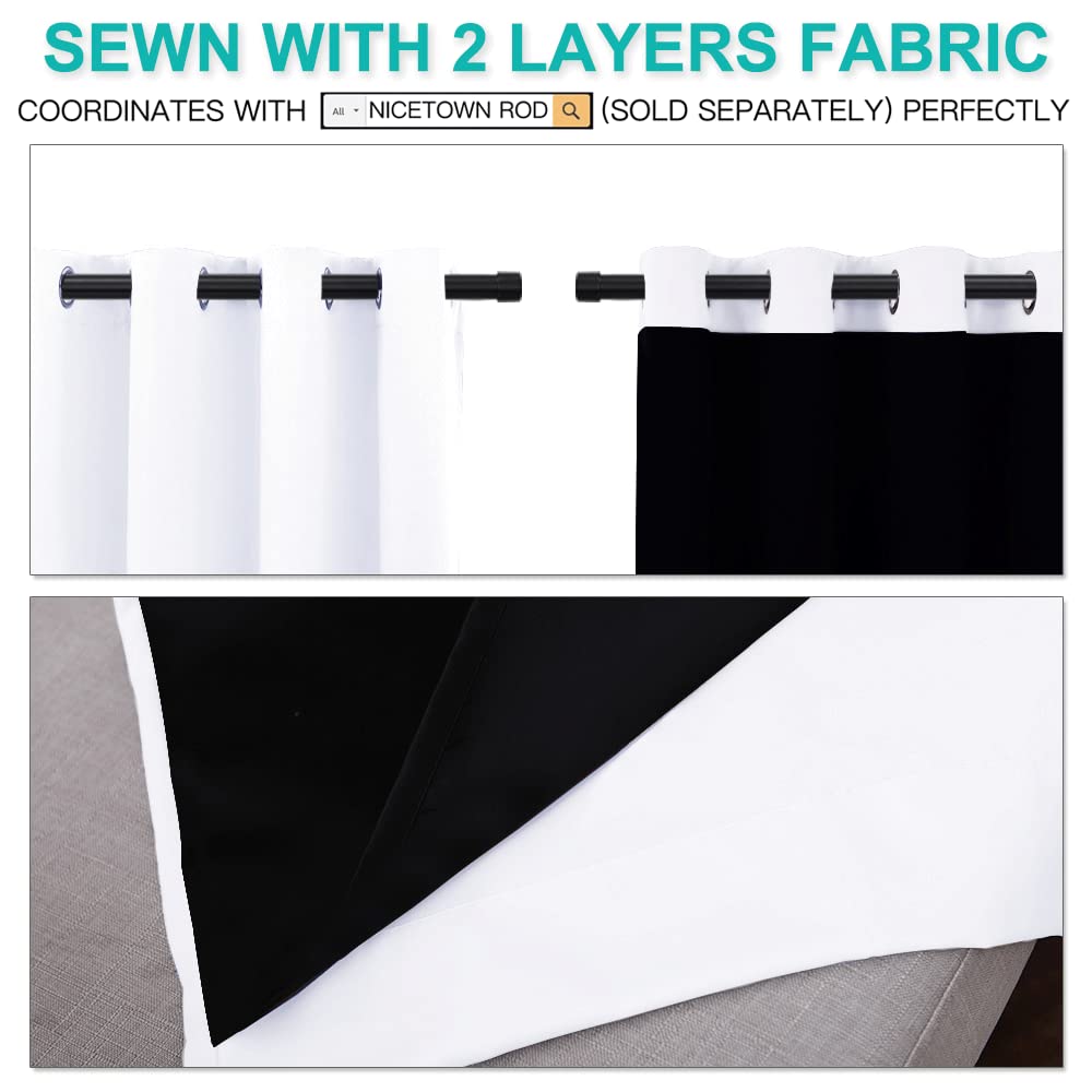 NICETOWN White 100% Blackout Lined Curtains, 2 Thick Layers Completely Blackout Window Treatment Thermal Insulated Drapes for Kitchen/Bedroom (1 Pair, 52 inches Width x 63 inches Length Each Panel)