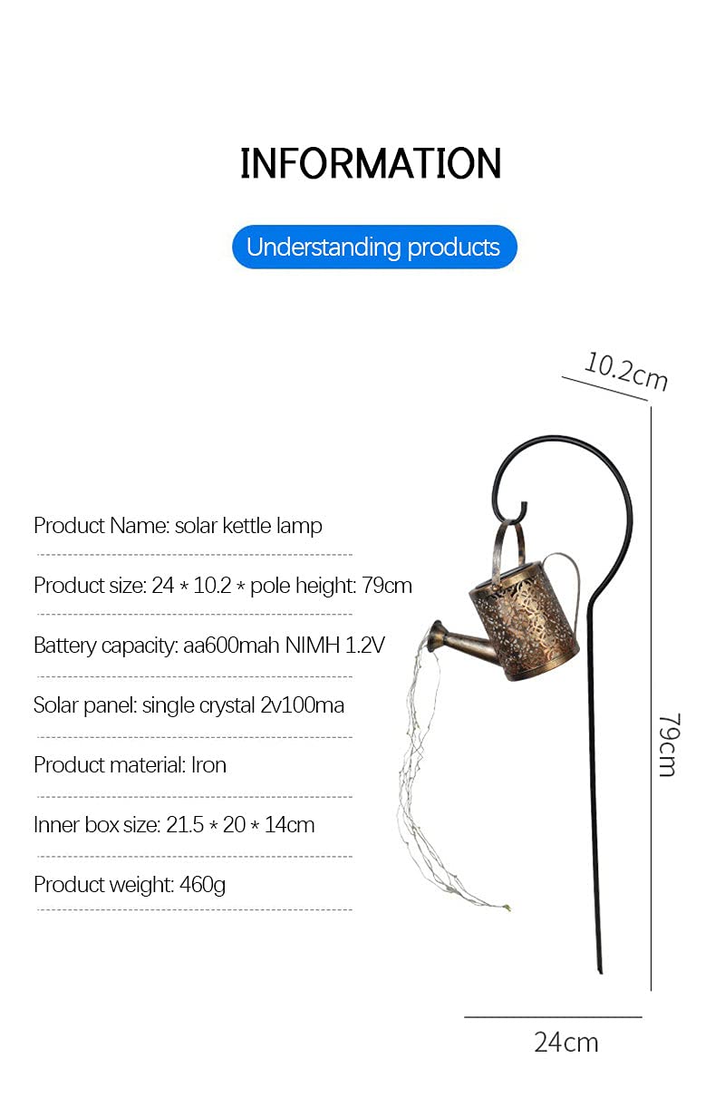 Solar Shower Watering Can Light，LED Solar Garden Lights Outdoor，Waterproof Strip Light,Waterfall Fairy Light，Solar Art Garden Light for for Party,Garden，Home,Yard,Lawn,Decor Retro Metal Solar Lights