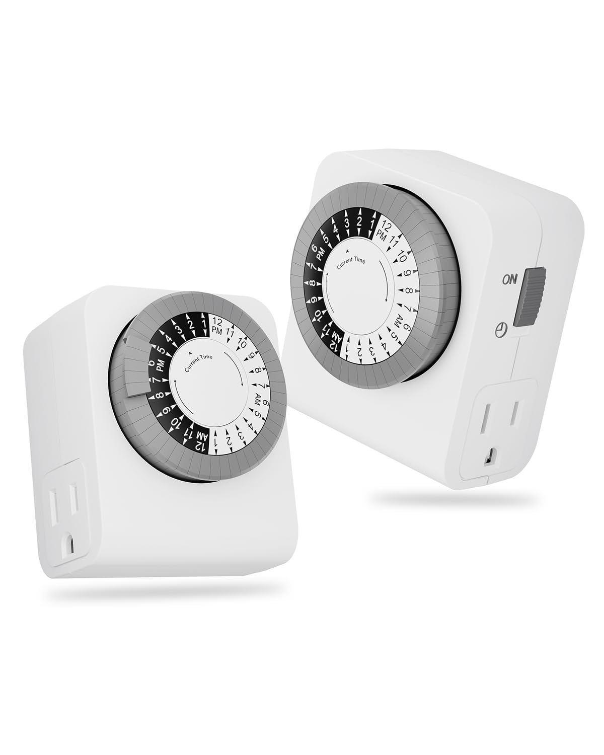 BN-LINK Indoor Dual Outlet Timers, Heavy-Duty Mechanical, 24-Hour, 3-Prong Design with 30-Minute Intervals for Lamps, Indoor Lighting, and Christmas Lights, White, 15A, 1875W, 2 Pack