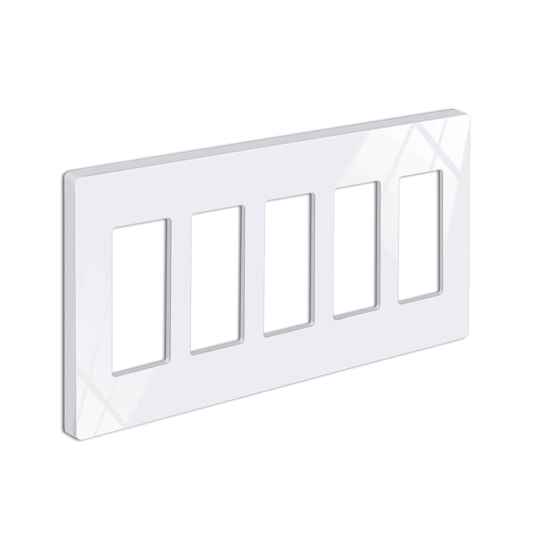 BESTTEN 5-Gang Screwless Wall Plate, USWP6 Gloss Snow White Series, Decorator Outlet Cover, 11.91cm x 25.86cm, for Light Switch, Dimmer, GFCI, USB Receptacle, cETL Listed