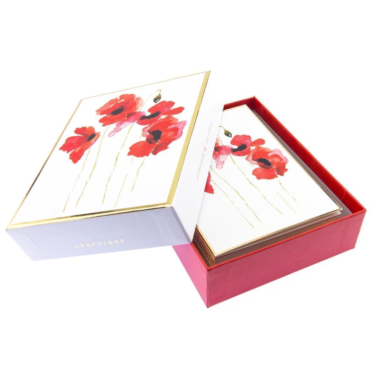 Graphique Watercolor Flowers Greeting Cards | 20 Pack | All Occasion Blank Note Cards with Envelopes | 4 Assorted Floral Designs with Gold Foil Borders | Boxed Set for Personalized Notes | 4.25" x 6"