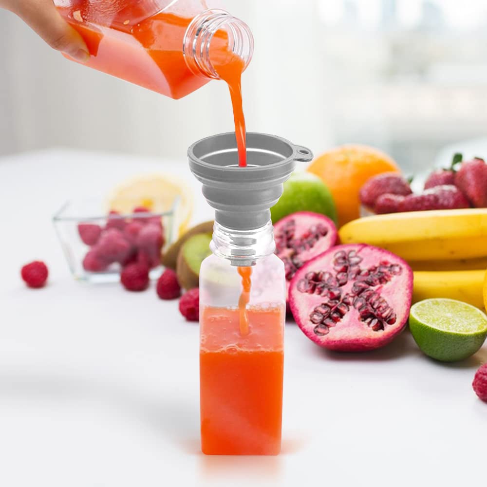 10 PCS 8 Ounce Empty Plastic Juice Bottles with Black Tamper Evident Lids, Clear Reusable Containers with Label, Funnel and Brush, Suitable for Juice, Milk, Smoothie and Homemade Beverages