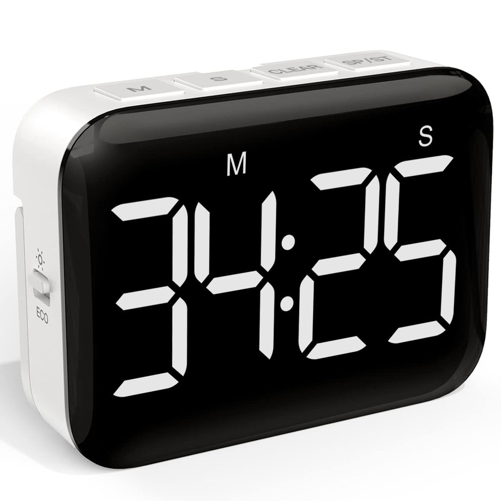 VOCOO Magnetic Kitchen Timer for Cooking with Count Up Countdown, Digital Timer Battery Powered with Large Display, 2 Brightness and Volume Levels for Classroom, Teacher, Kids (White)