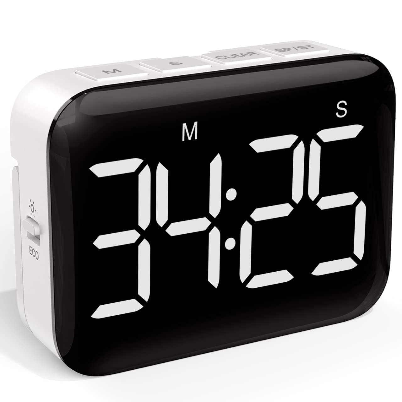 VOCOO Magnetic Kitchen Timer for Cooking with Count Up Countdown, Digital Timer Battery Powered with Large Display, 2 Brightness and Volume Levels for Classroom, Teacher, Kids (White)