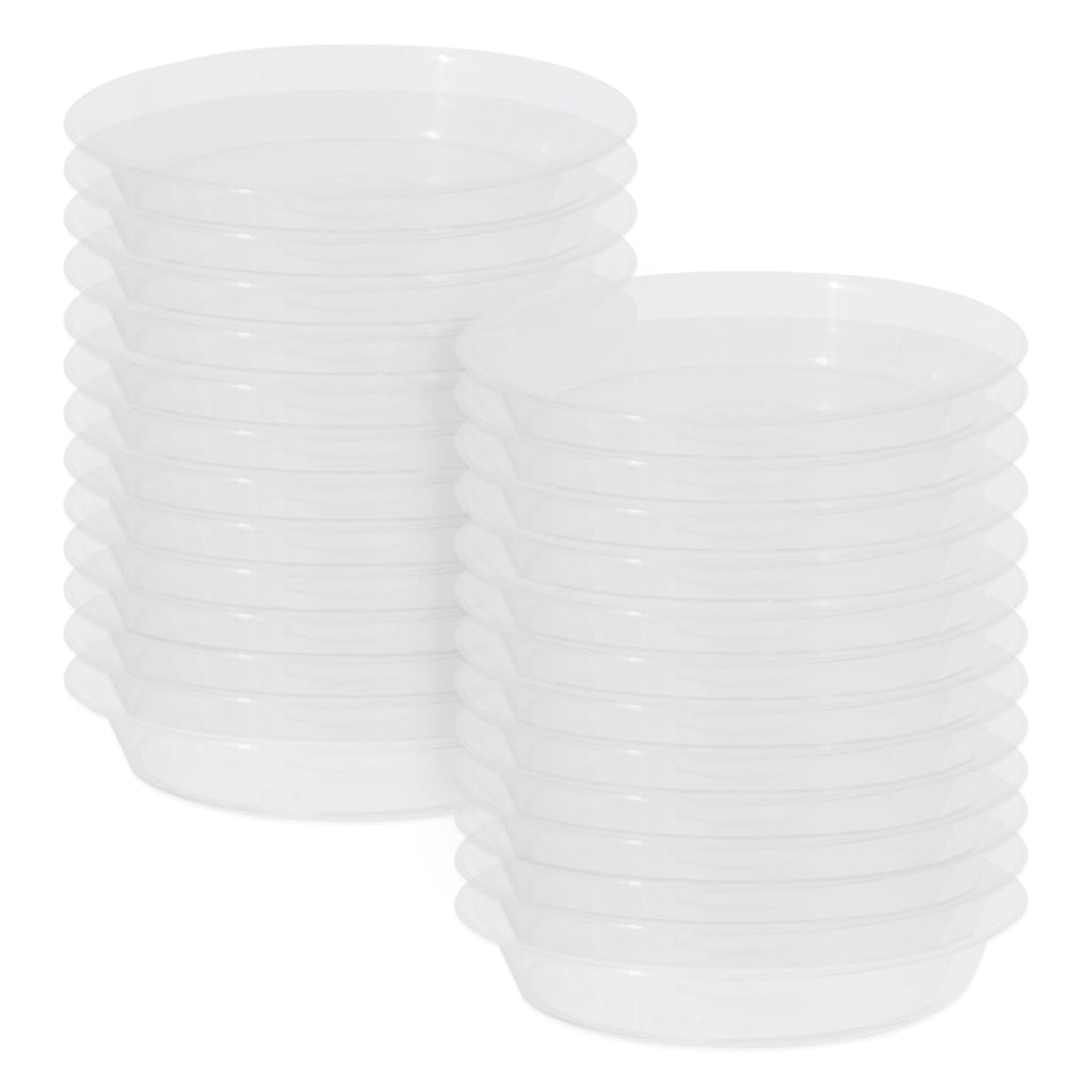 Hyuetrsa 5 Inch Plant Saucer, 50 pcs Clear Plastic Plant Trays, Plant Pot Saucers with No Holes, Round Planter Drip Tray for Indoors and Outdor Garden