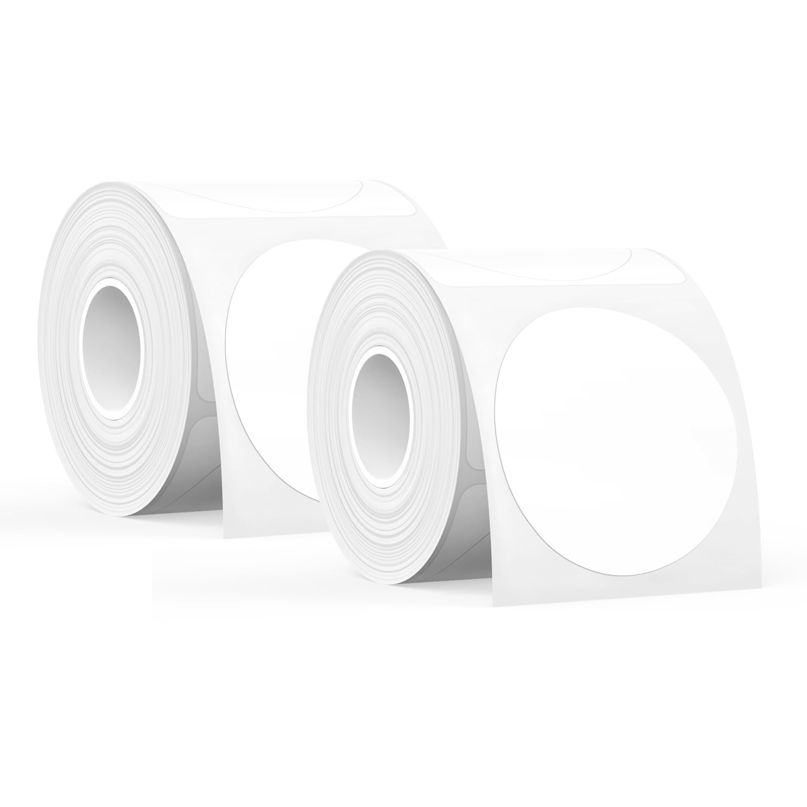 SUPVAN T50M Series Label Maker Tape, 2 Rolls Round Size Φ 50mm 140 Labels/Roll Genuine Laminated Thermal Label Tape Refill, Waterproof Oilproof Highly Adhesive Auto Detect Labels, Black on White