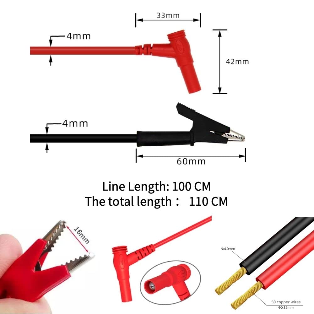 Test Leads for Multimeter,1 Pair Test Lead with Alligator Clips and 24k Gold Plated Test Probe, 1000v 20a Lead Test Kit, Suitable for Most of Digital Multimeter