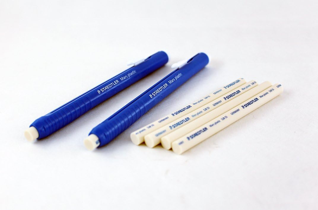 STAEDTLER Mars Plastic 528 50 Propelling Graphite Stick Eraser Set - 2 Pieces + 4 Refills / Solid Eraser With Little Residue / Length Adjustable Body / German Brand