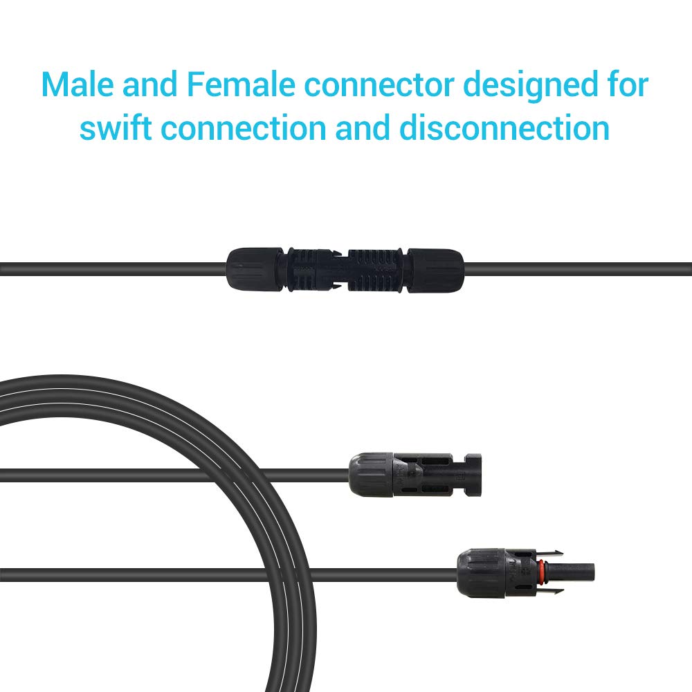 Renogy 15 Feet 10AWG Solar Extension Cable with Female and Male connectors (Single)