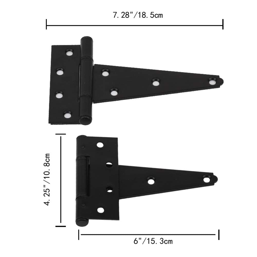 HOME MASTER HARDWARE 6" Gate Tee Hinge, Latch and Pull Set Gate Hardware Kit with Screws for Outdoor Fence Swing Gate Black Finish