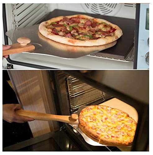 12 Inch x 14 Inch Aluminum Metal Pizza Peel, Pizza Paddle for Baking Homemade Pizza and Bread with Foldable Wood Handle for Easy Storage, for Any Outdoor Or Indoor, Oven or Grill Use (Wood)