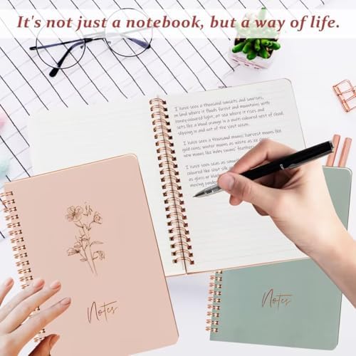 3 PCS Aesthetic Spiral Notebooks, A5 Hardcover College Straight Line Horizontal Line Notebooks for School and Work, Cute journaling notebook with Large Pocket Lined Pages