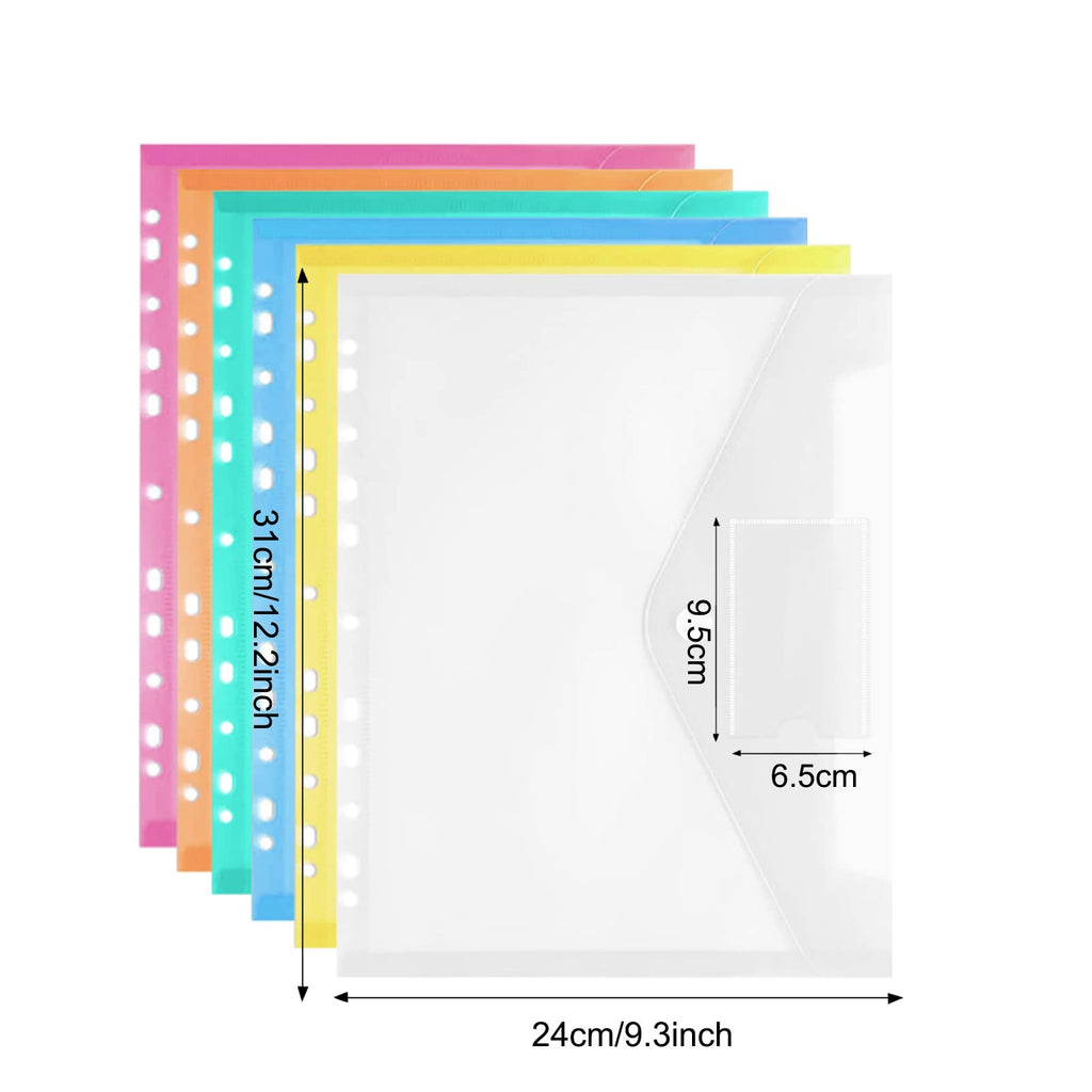24PCS Binder Pocket Plastic File Folder A4 Waterproof Binder Folders with Pockets for Documents and Snap Button for School Home Work Office,6 Colors