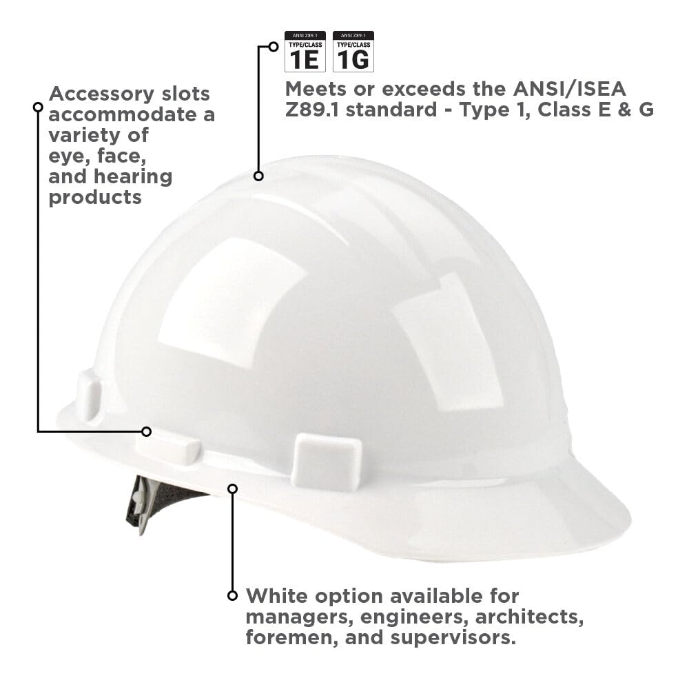 SAFEGEAR, Cap Style Hard Hat, 4 Point Adjustable Ratchet Suspension, CSA Z94.1-15 Type 1 Class E, White, 1 Piece